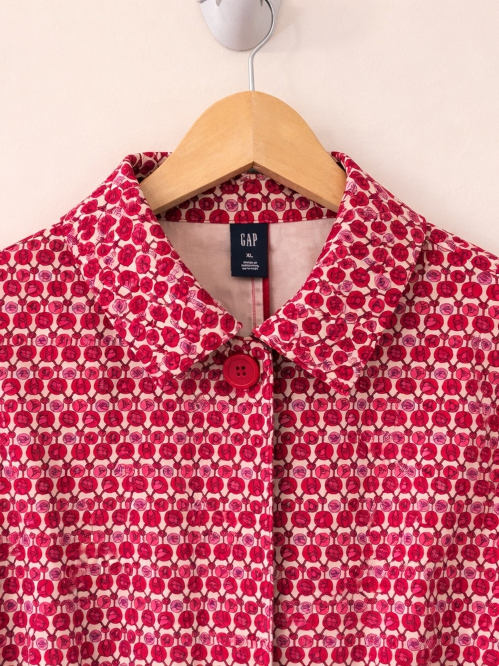 Vintage Gap Raincoat Tulips Short Trench Coat XL Spring 1990s Floral Classic - Picture 3 of 5